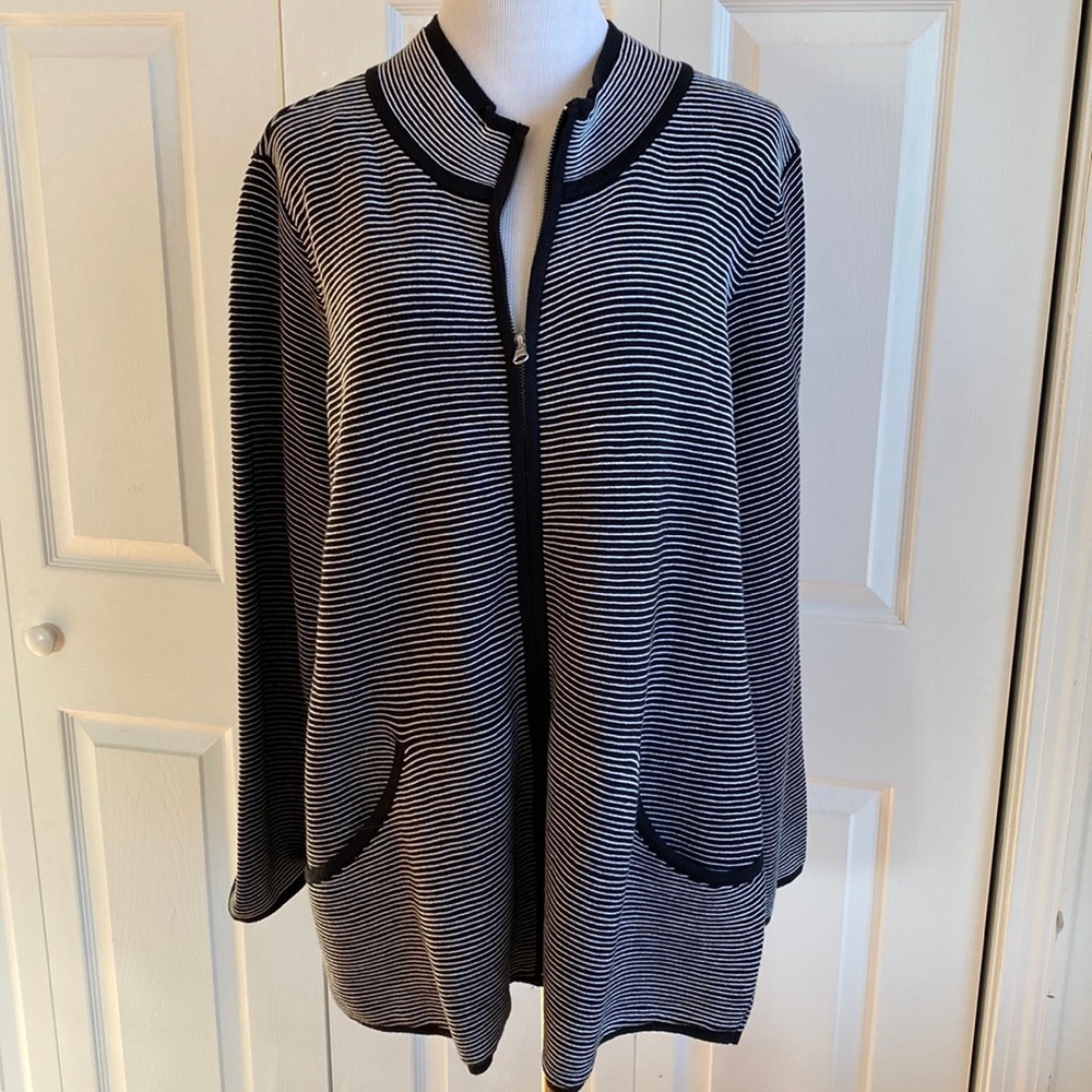 Soft Surroundings Black & White Striped Full Zip Jacket Size 2X NWT